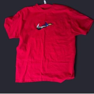 Vibrant Red Tee with Colorful Logo